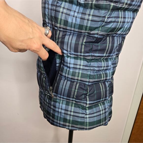 Eddie Bauer Womens Premium Goose Down Vest Blue Green Plaid Quilted Zip Small - Picture 8 of 13